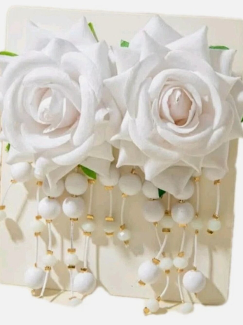 White Rose Dangle Earrings Floral Drop Earrings Elegant